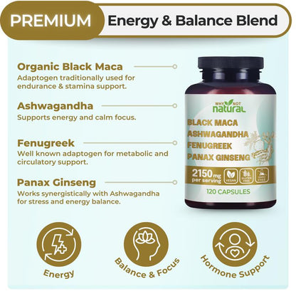 4-in-1 Organic Black Maca Root, Ashwagandha, Fenugreek, Panax Ginseng Supplement