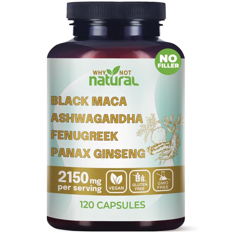 4-in-1 Organic Black Maca Root, Ashwagandha, Fenugreek, Panax Ginseng Supplement