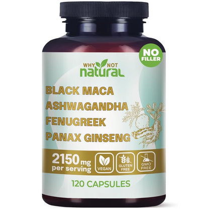4-in-1 Organic Black Maca Root, Ashwagandha, Fenugreek, Panax Ginseng Supplement